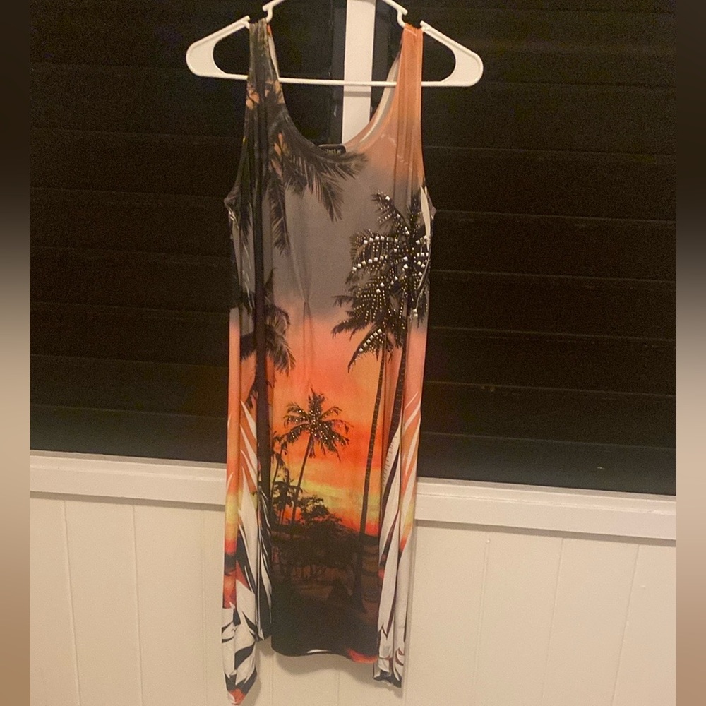 Tropical Sunset Dress with Scoop Neck